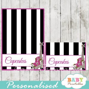 black white stripes printable french paris eiffel tower personalized food label cards