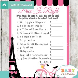 french bicycle paris Price is Right Baby Shower Games printable pdf