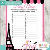 french pink paris eiffel tower printable Name Race Baby Shower Game cards