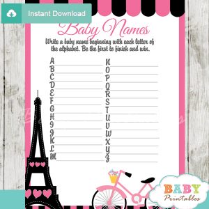french pink paris eiffel tower printable Name Race Baby Shower Game cards