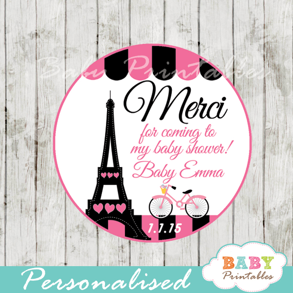 printable french bicyle paris eiffel tower personalized favor tags toppers