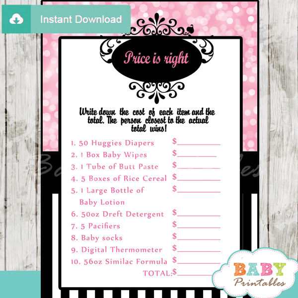 french poodle paris Price is Right Baby Shower Games printable pdf