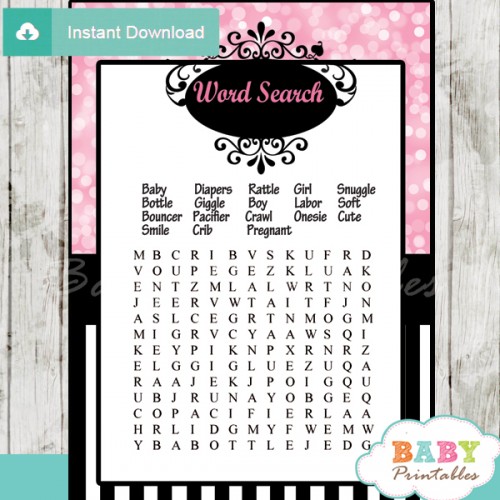 Poodle Paris Pink Bokeh Baby Shower Games - D223 - Baby Printables