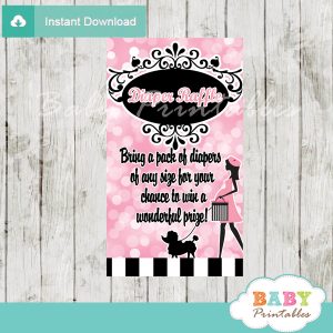 printable french pink paris poodle bokeh diaper raffle game cards baby shower