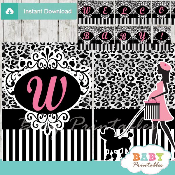 Paris Poodle Leopard Print Baby Shower Banner D224 Baby Printables