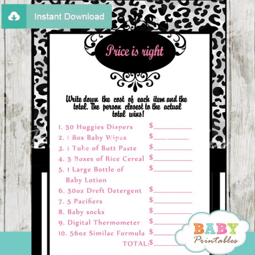 Paris Poodle Leopard Print Baby Shower Games - D224 - Baby Printables