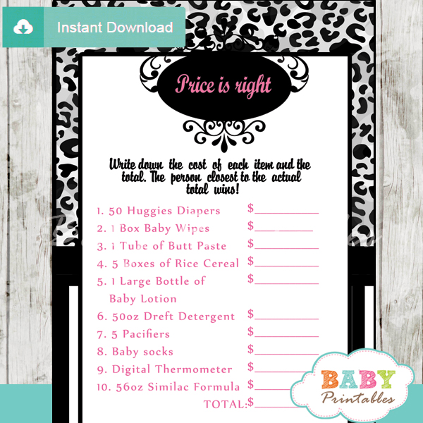 french poodle paris Price is Right Baby Shower Games printable pdf