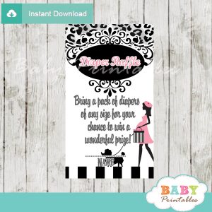 printable french pink paris poodle diaper raffle game cards baby shower