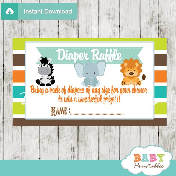 Jungle Theme Baby Shower Diaper Raffle Tickets D134 Baby Printables