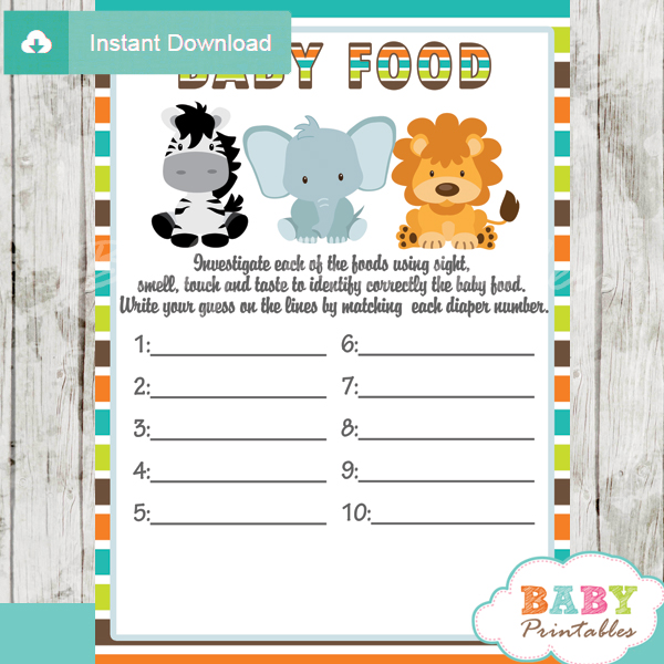 Safari Animals Baby Shower Games, Printable Games, Baby Games Pack