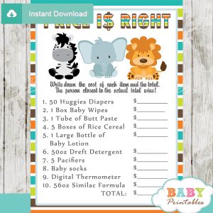 baby shower safari games giuess the price