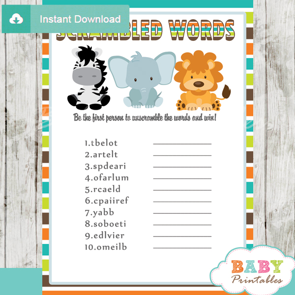 Downloadable Free Printable Jungle Theme Baby Shower Games