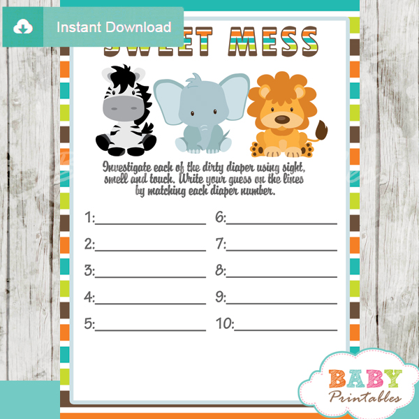 Safari Animals Baby Shower Games, Printable Games, Baby Games Pack