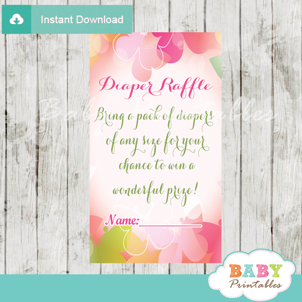 printable garden butterfly diaper raffle game cards baby shower