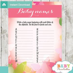 spring butterflies Name Race Baby Shower Game cards
