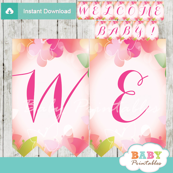 pink green printable butterflies welcome banner decoration personalized