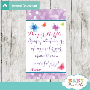 printable purple butterfly diaper raffle game cards baby shower