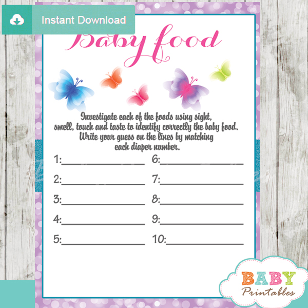 printable butterfly baby shower games blind tasting baby food