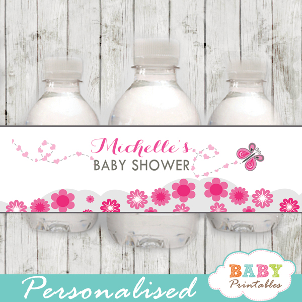 printable pink butterfly personalized bottle wrappers diy
