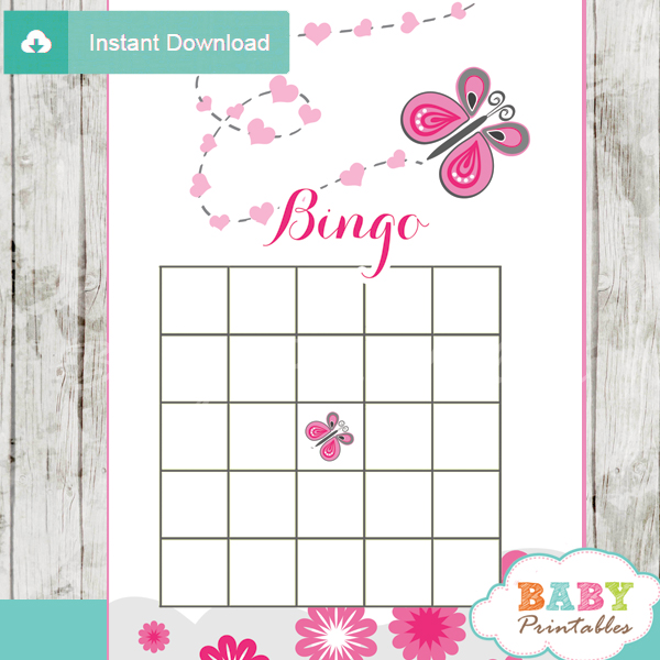 pink butterfly bingo games to play at a baby shower