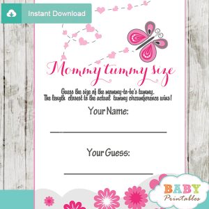 pink butterfly measure the belly baby shower games and activities