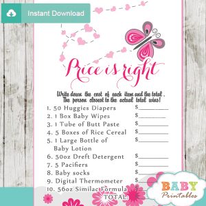 pink butterfly Price is Right games for baby shower