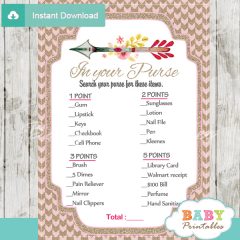 Burlap Pink Tribal Arrow Baby Shower Games - D240 - Baby Printables