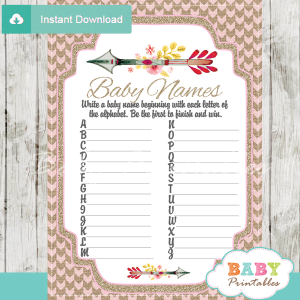 baby shower tribal arrow games baby names race