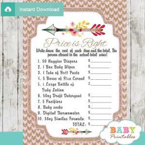 baby shower tribal arrow games guess the price