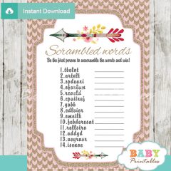 Burlap Pink Tribal Arrow Baby Shower Games - D240 - Baby Printables