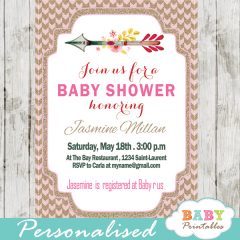 Burlap Pink Tribal Arrow Baby Shower Invitation - D240 - Baby Printables