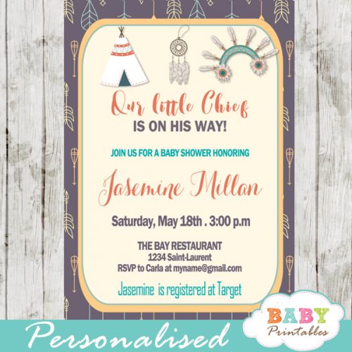 Native American Baby Shower Invitation, Tribal Arrows Pattern - D241 ...