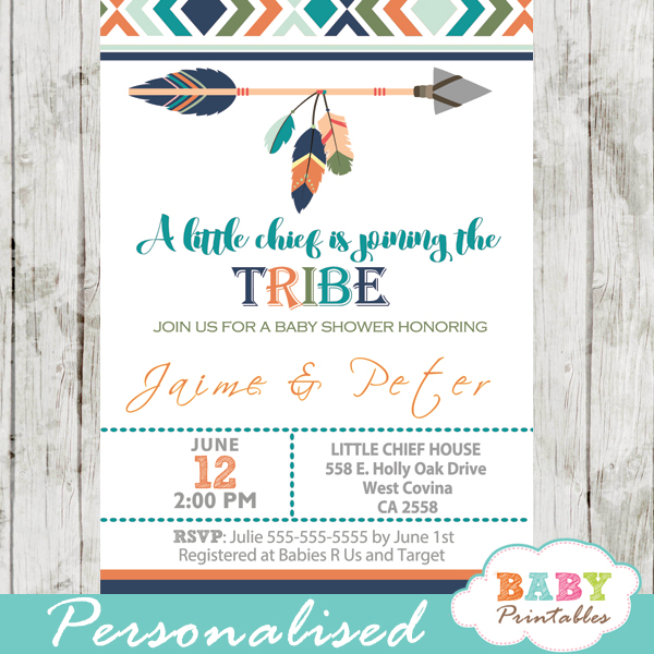 Tribal Baby Shower Invitation For Boys Boho Arrow D242 Baby Printables