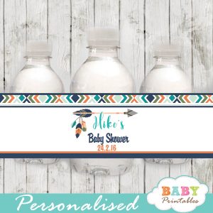 tribal arrow personalized baby shower water bottle labels