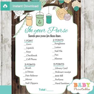 baby shower mason jar games what's in your purse