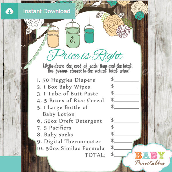 baby shower mason jar games guess the price