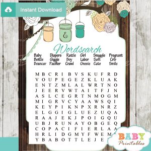 baby shower mason jar games word search