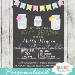 floral modern chalkboard mason jar baby shower invitations