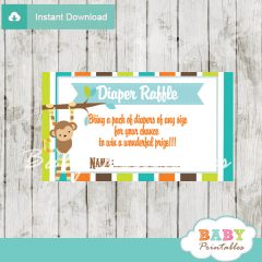 Monkey Themed Baby Shower Diaper Raffle Tickets - D260 - Baby Printables