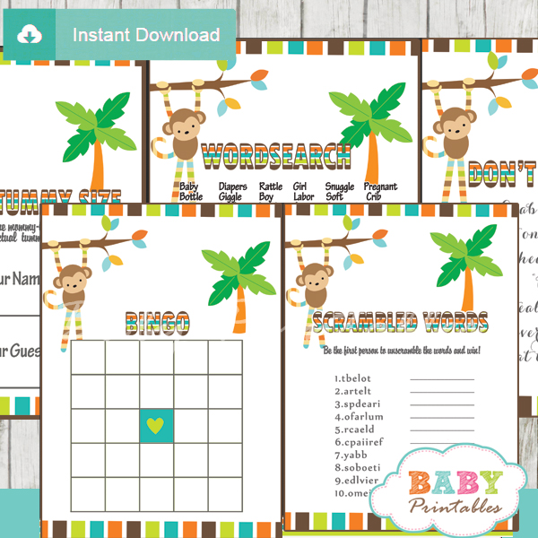 Personalised Baby Shower Games on CDPink MonkeyNOT PRINTED SHEETS