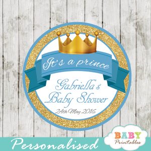 gold royal blue prince personalized baby shower favor tags