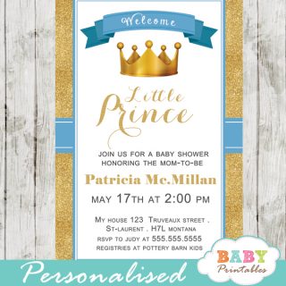 Blue and Gold Royal Prince Baby Shower Invitation - D270 - Baby Printables