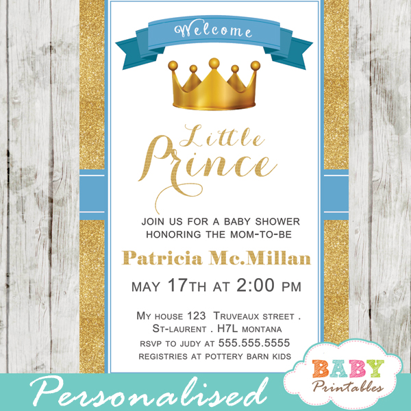 royal blue and gold baby shower invitations