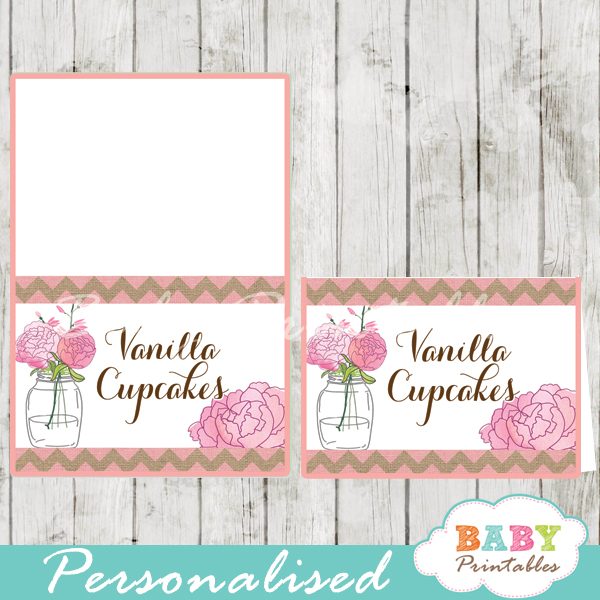 Pink Burlap Mason Jar Editable Food Tents D252 Baby Printables