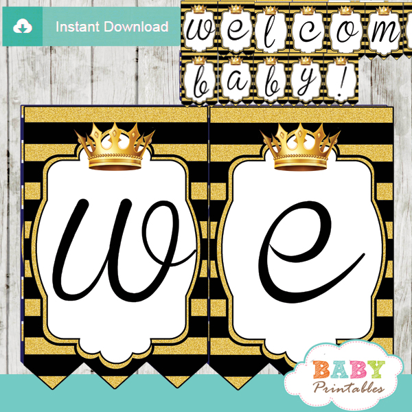 Black And Gold Royal Prince Baby Shower Banner D271 Baby Printables