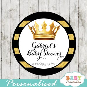 black gold royal crown personalized baby shower favor tags