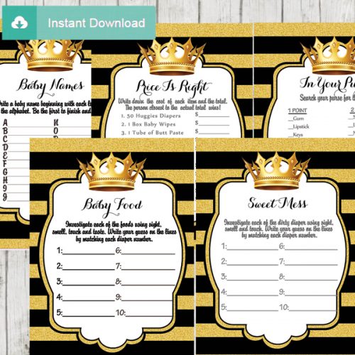 Black and Gold Royal Prince Baby Shower Games - D271 - Baby Printables