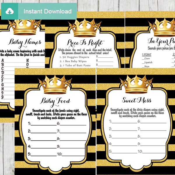 Black And Gold Royal Prince Baby Shower Games D271 Baby Printables