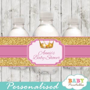 royal baby girl princess personalized baby shower water bottle labels