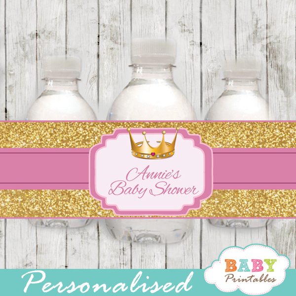 Pink And Gold Royal Princess Personalized Bottle Labels D280